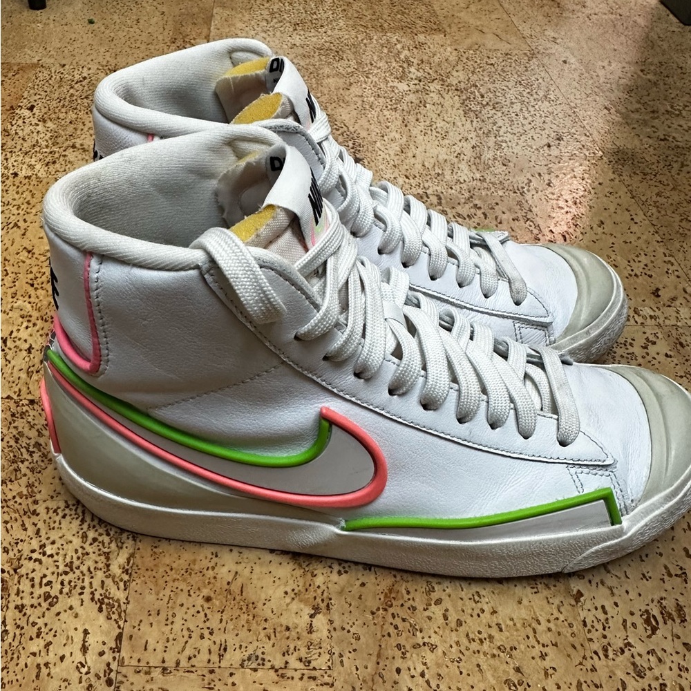 Nike White Sneakers with Pink and Green Accents